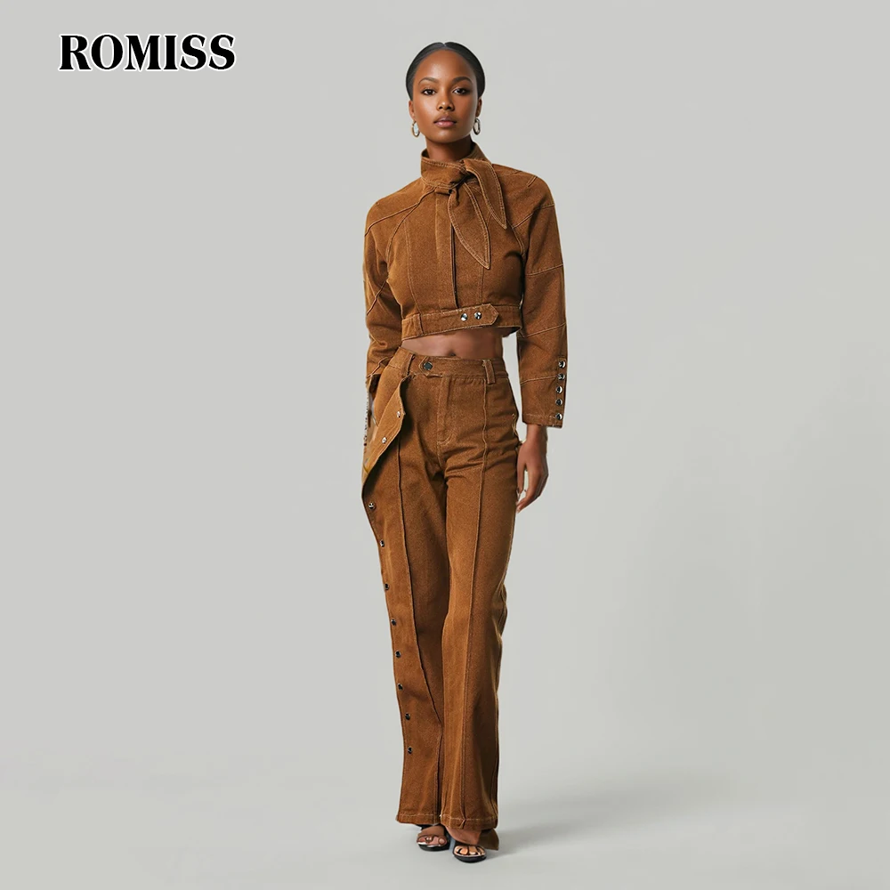 ROMISS Fashion Two Piece Sets For Women Stand Collar Long Sleeve Jackets High Waist Straight Leg Pants Streetwear Set Female New
ROMISS Fashion Two Piece Sets For Women Stand Collar Long Sleeve Jackets High Waist Straight Leg Pants Streetwear Set Female New