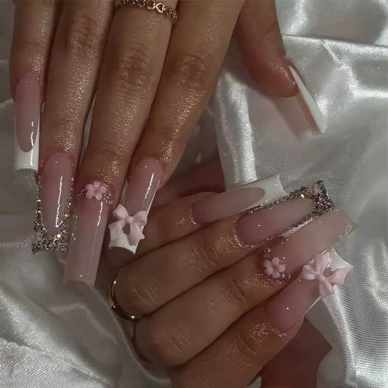 24Pcs Pink Bowknot False Nails Long Square Nail Art Mini Flower Press on Nails Diamond Butterfly Fake Nail Glitter French Nail
24Pcs Pink Bowknot False Nails Long Square Nail Art Mini Flower Press on Nails Diamond Butterfly Fake Nail Glitter French Nail