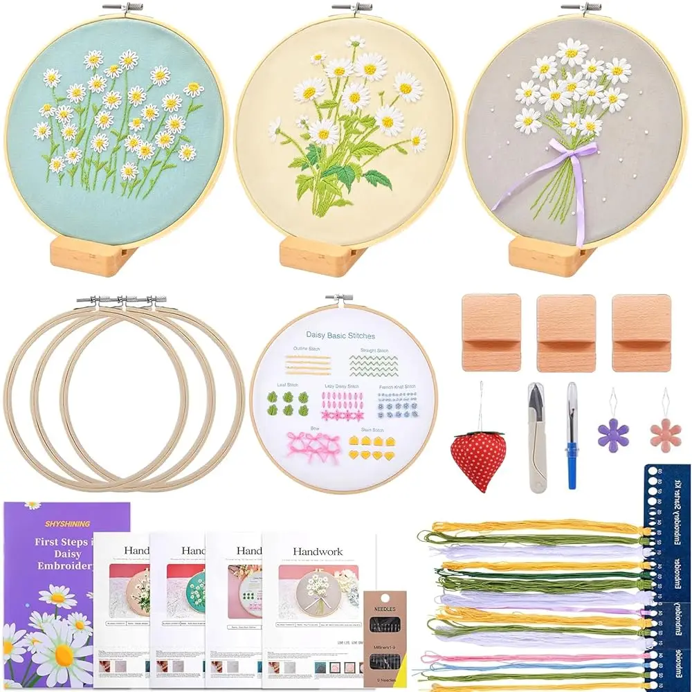 Embroidery kit for Adults Beginners,4 Stitch Patterns with 3 Bamboo Hoops & 3 Hoop Stands,Cross Stitch Kits for Adults,Needl
Embroidery kit for Adults Beginners,4 Stitch Patterns with 3 Bamboo Hoops & 3 Hoop Stands,Cross Stitch Kits for Adults,Needl