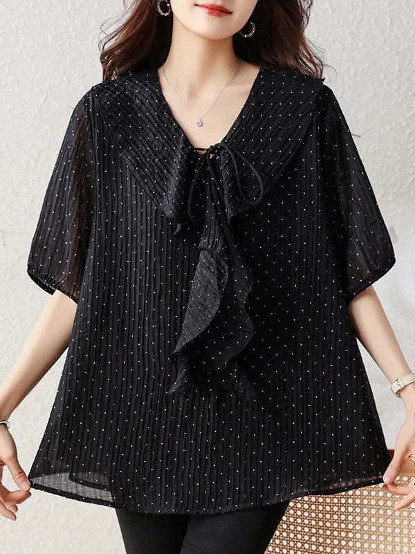 Polka Dot Doll Collar Chiffon Shirt Women's Summer New Style Short Sleeve Top plus Size European Goods Thin Shirt
Polka Dot Doll Collar Chiffon Shirt Women's Summer New Style Short Sleeve Top plus Size European Goods Thin Shirt