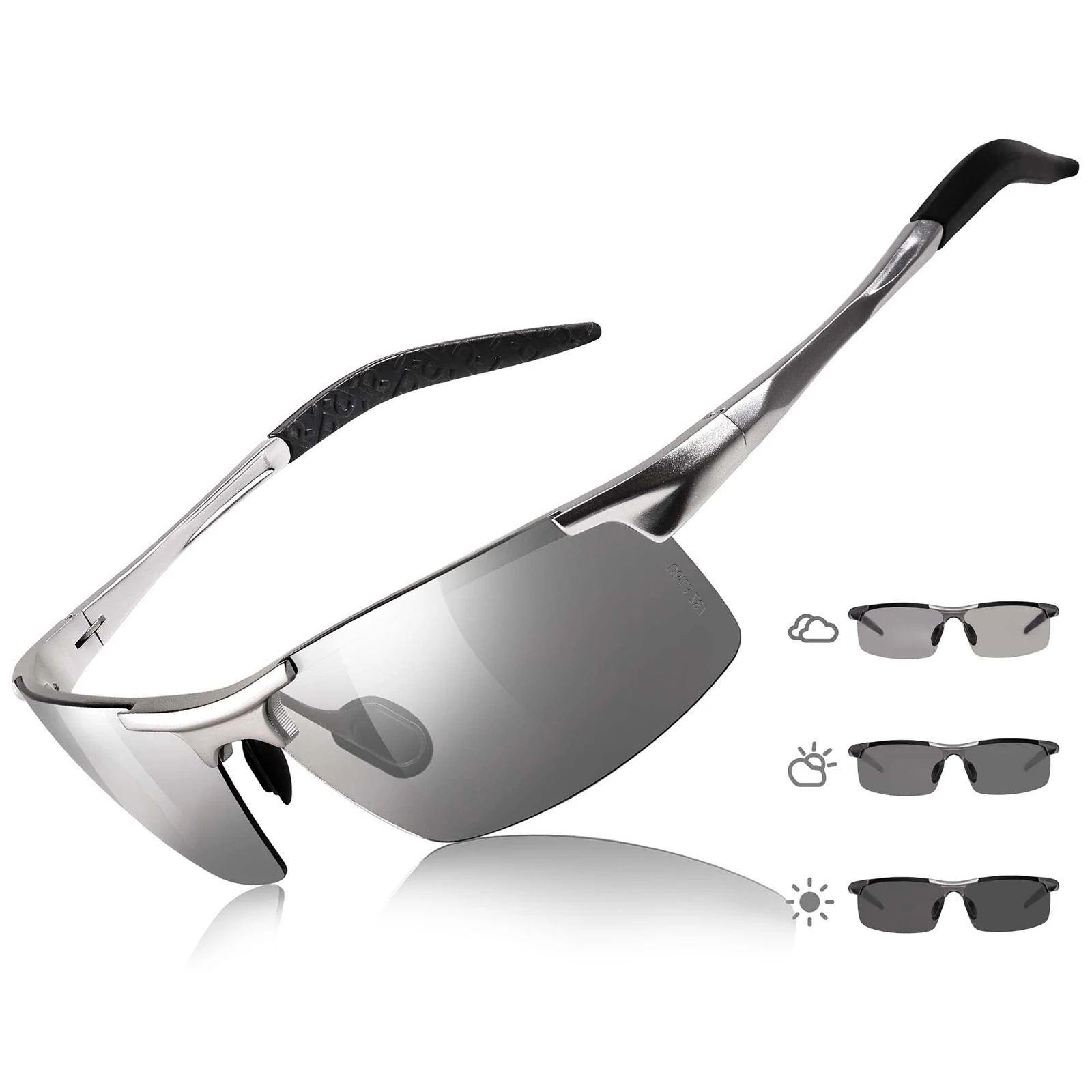 COOLEAR Men's Photochromic Polarised Sunglasses, Aluminum-Magnesium Alloy Metal Wrap-around Semi-Rimless Frame, UV400 Protection Driving Sunglasses
COOLEAR Men's Photochromic Polarised Sunglasses, Aluminum-Magnesium Alloy Metal Wrap-around Semi-Rimless Frame, UV400 Protection Driving Sunglasses