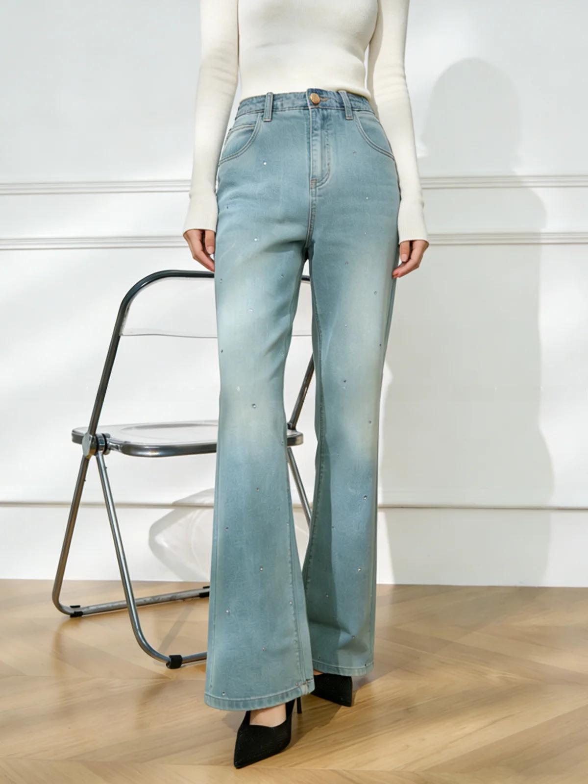 High Waist Diamond Embellished Denim Jeans Women's Korean Style Slimming Flared Pants Summer Fashion plus Size Ladies Skinnies
High Waist Diamond Embellished Denim Jeans Women's Korean Style Slimming Flared Pants Summer Fashion plus Size Ladies Skinnies