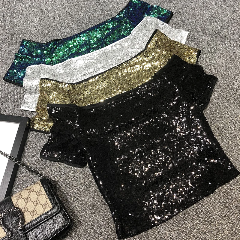 Women Sexy Top Off Shoulders Word Sequins T-shirt Waist Coat Nightclub Stage Wind Short Sleeved Waist Revealing Short Top
Women Sexy Top Off Shoulders Word Sequins T-shirt Waist Coat Nightclub Stage Wind Short Sleeved Waist Revealing Short Top