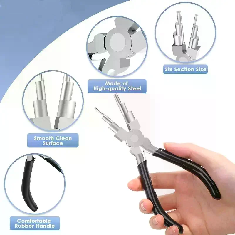 Lobster Buckle Earring Hooks Six-section DIY Hand Tool 6 In 1 Carbon Steel Round Nose Jewelry Pliers Bail Making Pliers
Lobster Buckle Earring Hooks Six-section DIY Hand Tool 6 In 1 Carbon Steel Round Nose Jewelry Pliers Bail Making Pliers