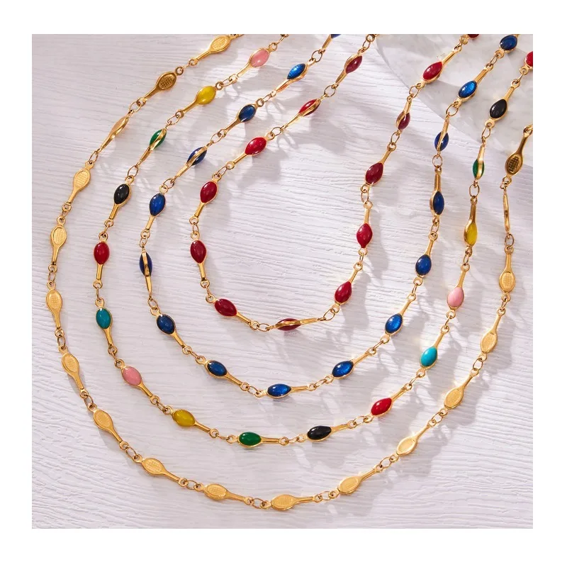 Wind Fashion Dopamine Contrasting Color Clavicle Necklace Bracelet Stainless Steel Dripping Material Simple Personality Design
Wind Fashion Dopamine Contrasting Color Clavicle Necklace Bracelet Stainless Steel Dripping Material Simple Personality Design
