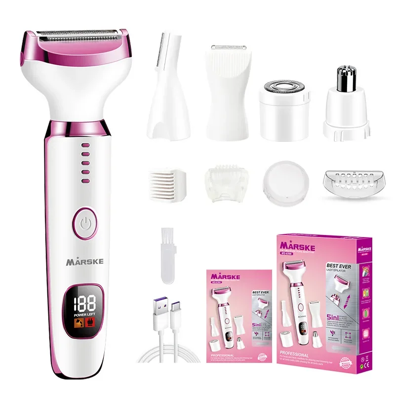 MARSKE 5 in 1 Women's Electric Epilator Body Leg Bikini Hair Trimmer Razor Painless Face Mustache Shaver Underarm Hair Removal
MARSKE 5 in 1 Women's Electric Epilator Body Leg Bikini Hair Trimmer Razor Painless Face Mustache Shaver Underarm Hair Removal