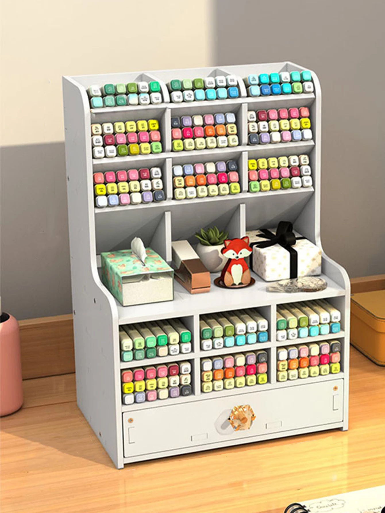 White Marker Organizer with Drawer, Multi-tier Desk Storage for Pens & Art Supplies
White Marker Organizer with Drawer, Multi-tier Desk Storage for Pens & Art Supplies