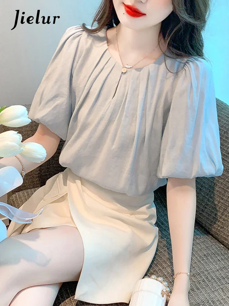 Jielur Summer New Korean Loose Women Blouse Solid Color Sweet Ladies Elegant Blouse Woman White Blue O-Neck Puff Sleeve Top
Jielur Summer New Korean Loose Women Blouse Solid Color Sweet Ladies Elegant Blouse Woman White Blue O-Neck Puff Sleeve Top