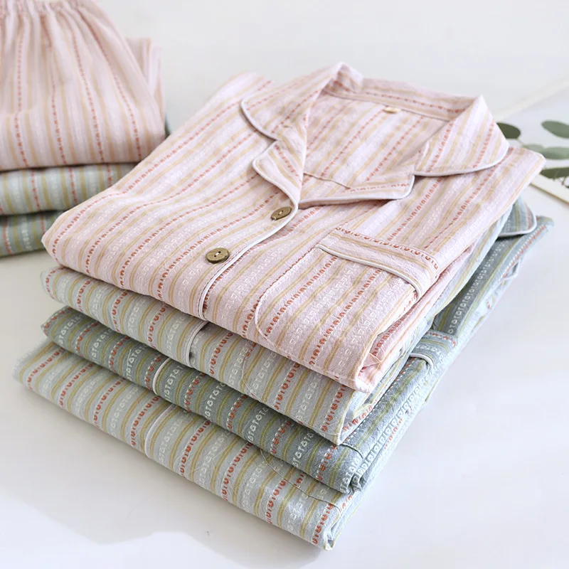 Couple Pyjamas Cotton Homewear Striped Lapel Shirt Pants Sleepwear Men and Women's Pajamas Set
Couple Pyjamas Cotton Homewear Striped Lapel Shirt Pants Sleepwear Men and Women's Pajamas Set