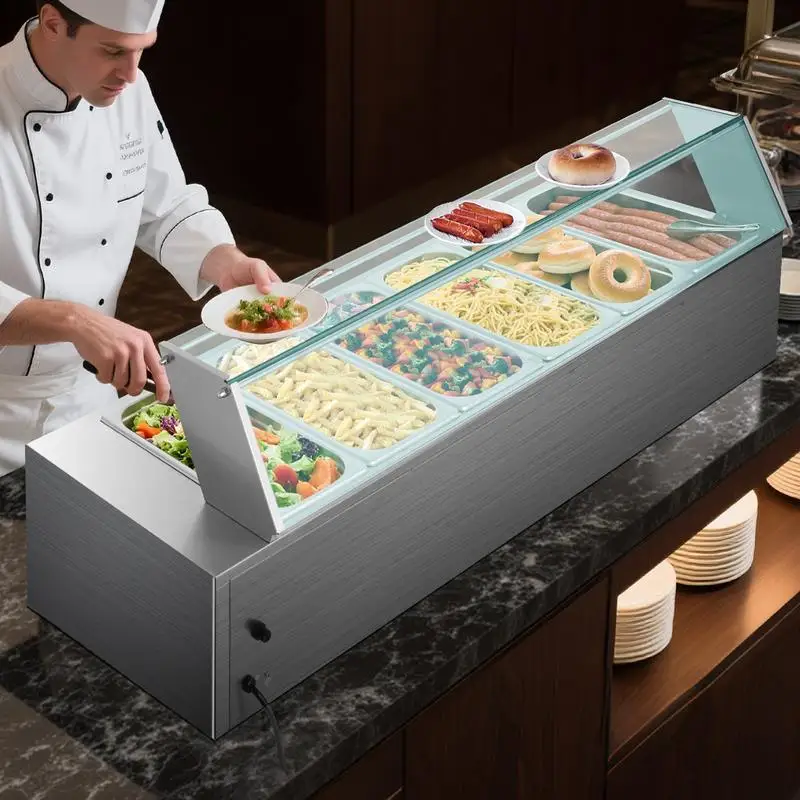 Commercial Food Warmer, 1500W Electric Stainless Steel Steam Food Warmer with Glass Cover, 6 x 1/3 Size Pans Buffet Bain Marie with Soup & Perforated Ladles, for Catering, Restaurant & Party
Commercial Food Warmer, 1500W Electric Stainless Steel Steam Food Warmer with Glass Cover, 6 x 1/3 Size Pans Buffet Bain Marie with Soup & Perforated Ladles, for Catering, Restaurant & Party