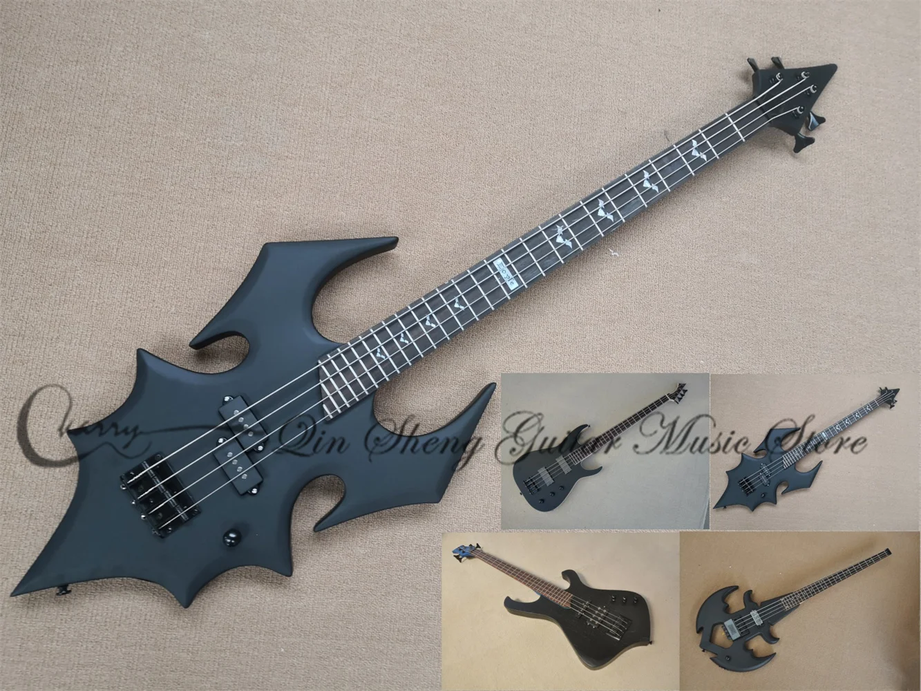 Matte Black bass 4 strings bass Bat bass black Maple neck Set In body Black Bridge SS pickup factory custom
Matte Black bass 4 strings bass Bat bass black Maple neck Set In body Black Bridge SS pickup factory custom
