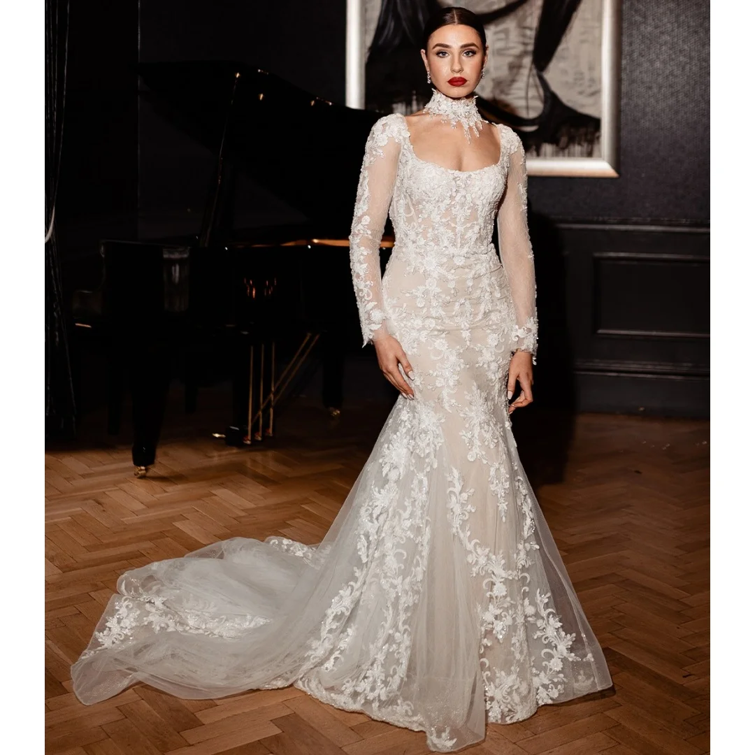 Square Collar Wedding Dresses for Brides Long Sleeves Vestido de Novia Lace Appliqued Robe De Soirée Customized Evening Dress
Square Collar Wedding Dresses for Brides Long Sleeves Vestido de Novia Lace Appliqued Robe De Soirée Customized Evening Dress