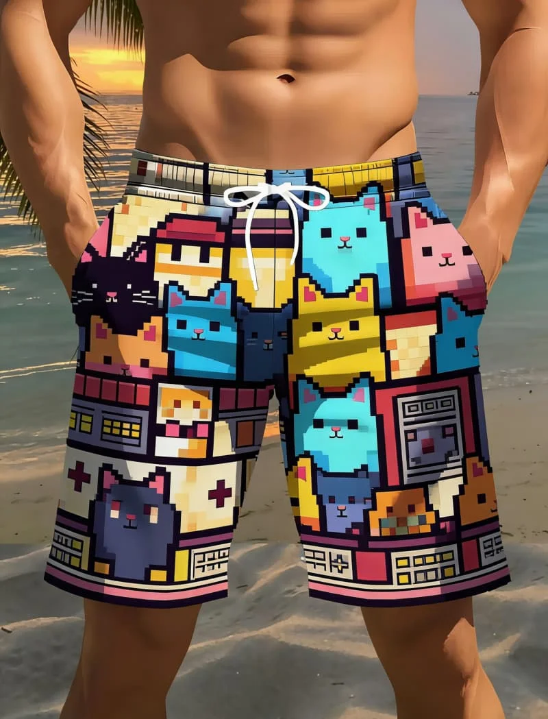 Мужские модные пляжные шорты с крутым принтом - повседневные шорты с принтом Pixel Cat Skateboard Octopus для отдыха и водных видов спорта
Мужские модные пляжные шорты с крутым принтом - повседневные шорты с принтом Pixel Cat Skateboard Octopus для отдыха и водных видов спорта