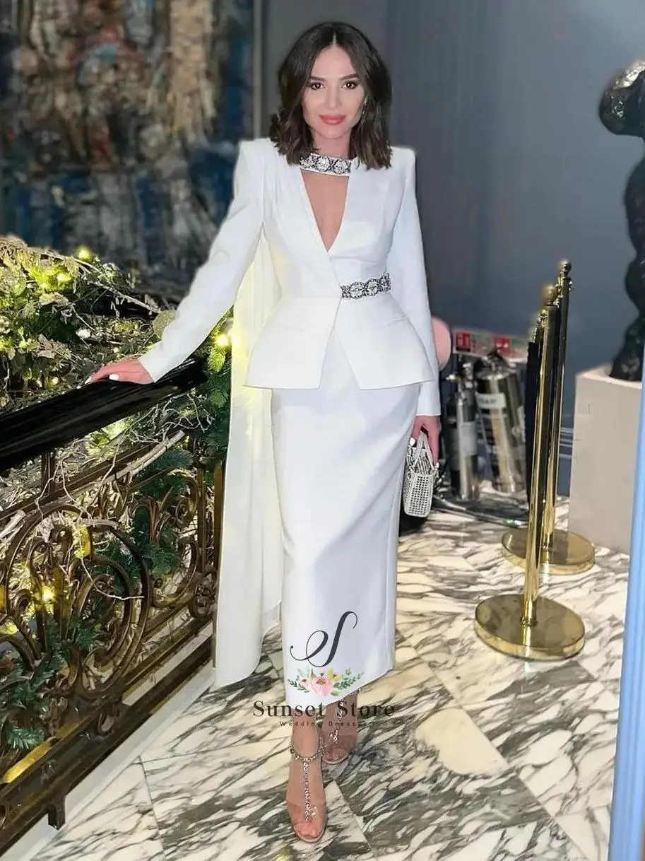 Customized Two Pieces Women Wear Sexy V Neck Beadd Evening Dresses Long Sleeves Sheath Tea Length Prom Party Wedding Guest Dress
Customized Two Pieces Women Wear Sexy V Neck Beadd Evening Dresses Long Sleeves Sheath Tea Length Prom Party Wedding Guest Dress