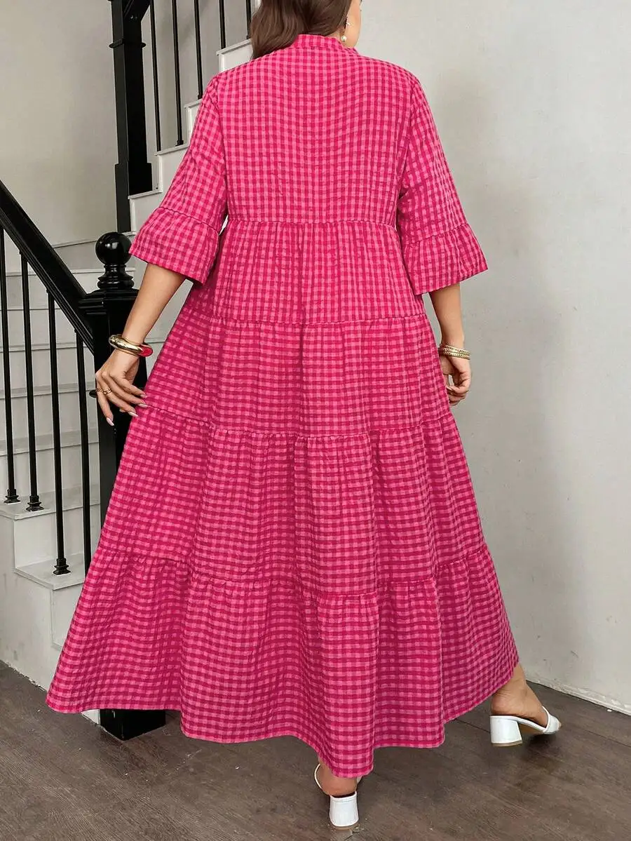 Plus Size V-Neck Ruffle Trim Plaid Loose Summer Dress For Women Casual Long Dress Vacation Beach Outfit
Plus Size V-Neck Ruffle Trim Plaid Loose Summer Dress For Women Casual Long Dress Vacation Beach Outfit