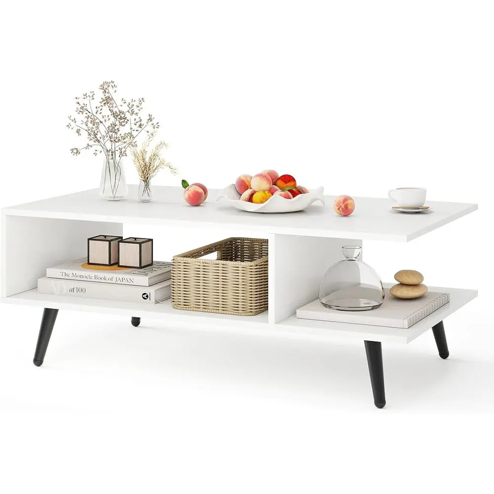 Деревянный журнальный столик с местом для хранения, прочная металлическая конструкция, 2 открытые полки, современный дизайн, белый цвет
Деревянный журнальный столик с местом для хранения, прочная металлическая конструкция, 2 открытые полки, современный дизайн, белый цвет