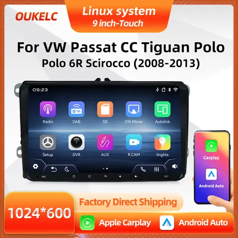 9" For VW Volkswagen Passat CC Tiguan Polo 6R Scirocco Carplay Multimedia Player Android Auto Radio Multimedia Car Linux System