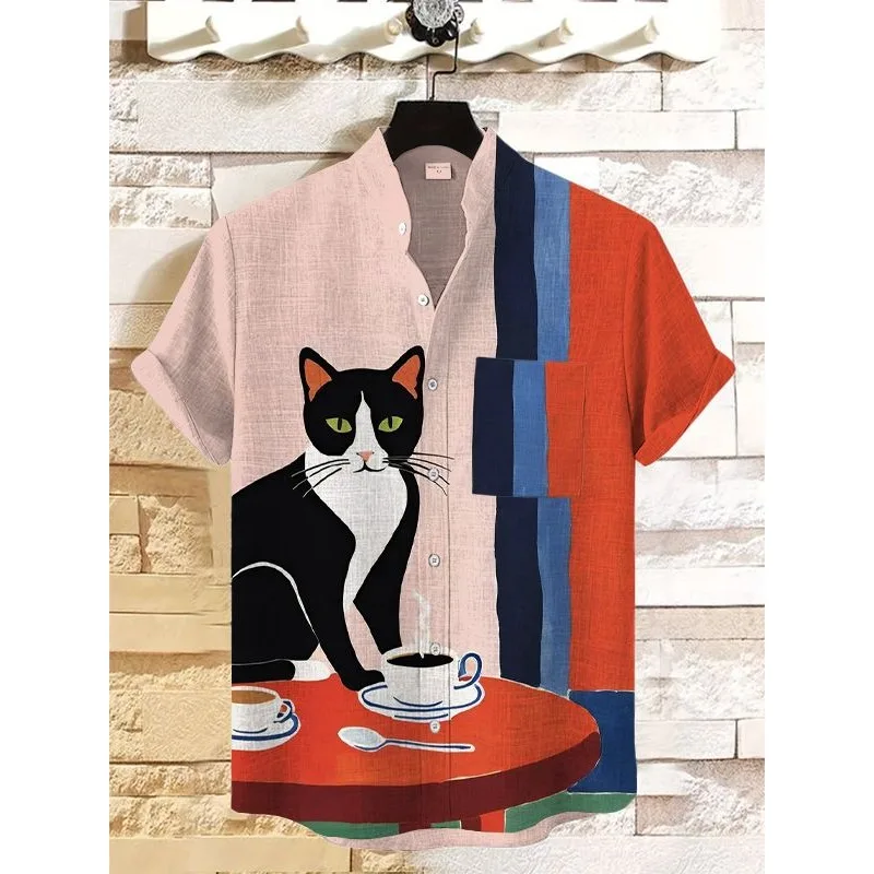 Mens Vintage Cat Print Short Sleeve Shirt Cocktail Drinking Cat with Bow Tie Breathable Summer Shirt for Casual/Party Streetwear
Mens Vintage Cat Print Short Sleeve Shirt Cocktail Drinking Cat with Bow Tie Breathable Summer Shirt for Casual/Party Streetwear