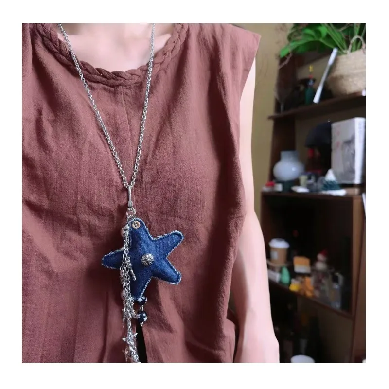 Spice Girl Wind Crowe Blue Denim Pentagram Necklace Women's Long Sweater Chain Bag Pendant Keychain Accessories
Spice Girl Wind Crowe Blue Denim Pentagram Necklace Women's Long Sweater Chain Bag Pendant Keychain Accessories