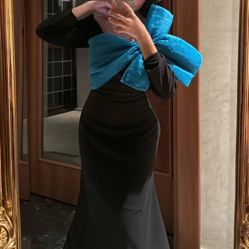 Fashion Jersey Mermaid Bow Evening Dress Strapless Tea Length Long Sleeves Photo Color Bespoke Occasion Gowns Saudi Arabia 2024
Fashion Jersey Mermaid Bow Evening Dress Strapless Tea Length Long Sleeves Photo Color Bespoke Occasion Gowns Saudi Arabia 2024