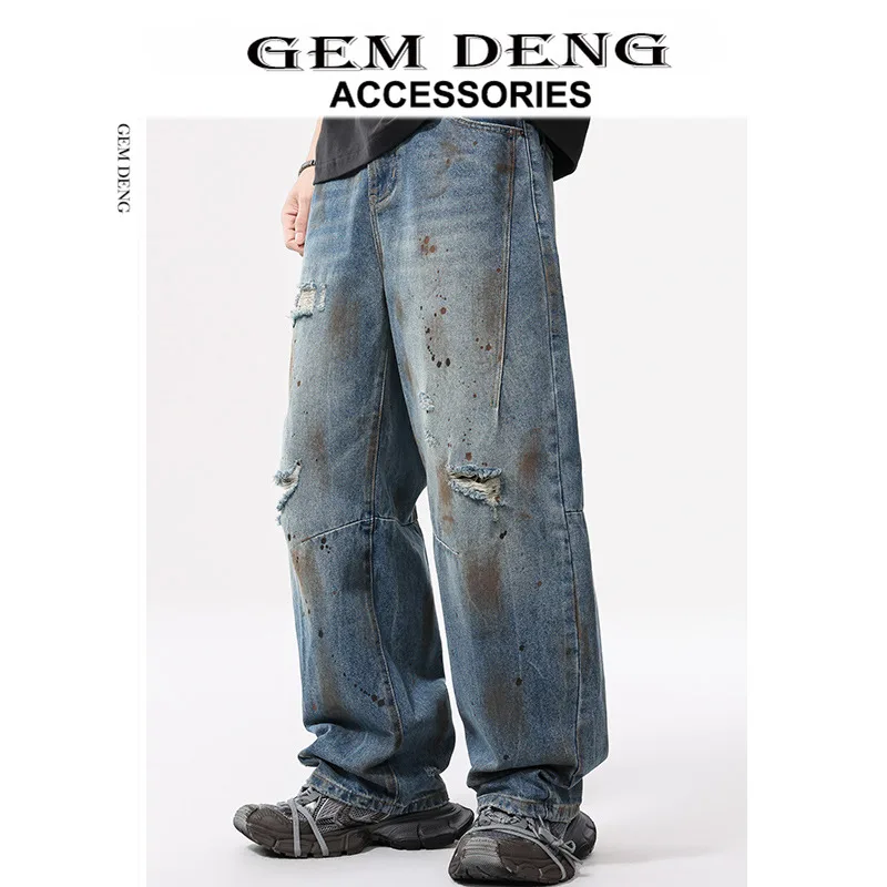 GEM DENG американские ретро джинсы с высокой талией, свободные прямые брюки-ножи, мужские повседневные джинсовые брюки Faion
GEM DENG американские ретро джинсы с высокой талией, свободные прямые брюки-ножи, мужские повседневные джинсовые брюки Faion