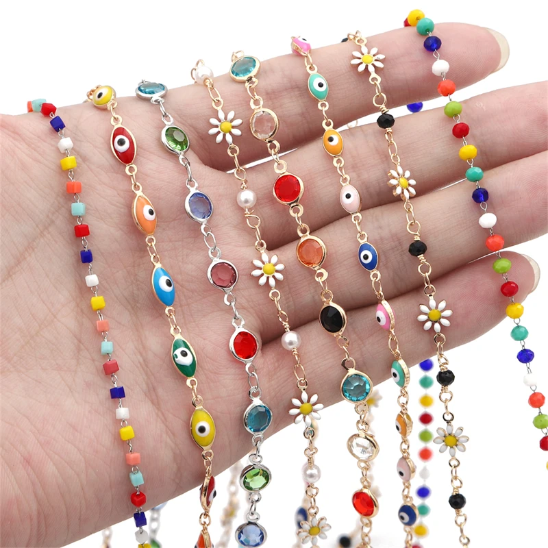 50cm Handmade Daisy Flower Evil Eye Rhinestone Crystal Beaded Copper Chain Connector for Necklace Bracelet DIY Jewelry Making
50cm Handmade Daisy Flower Evil Eye Rhinestone Crystal Beaded Copper Chain Connector for Necklace Bracelet DIY Jewelry Making