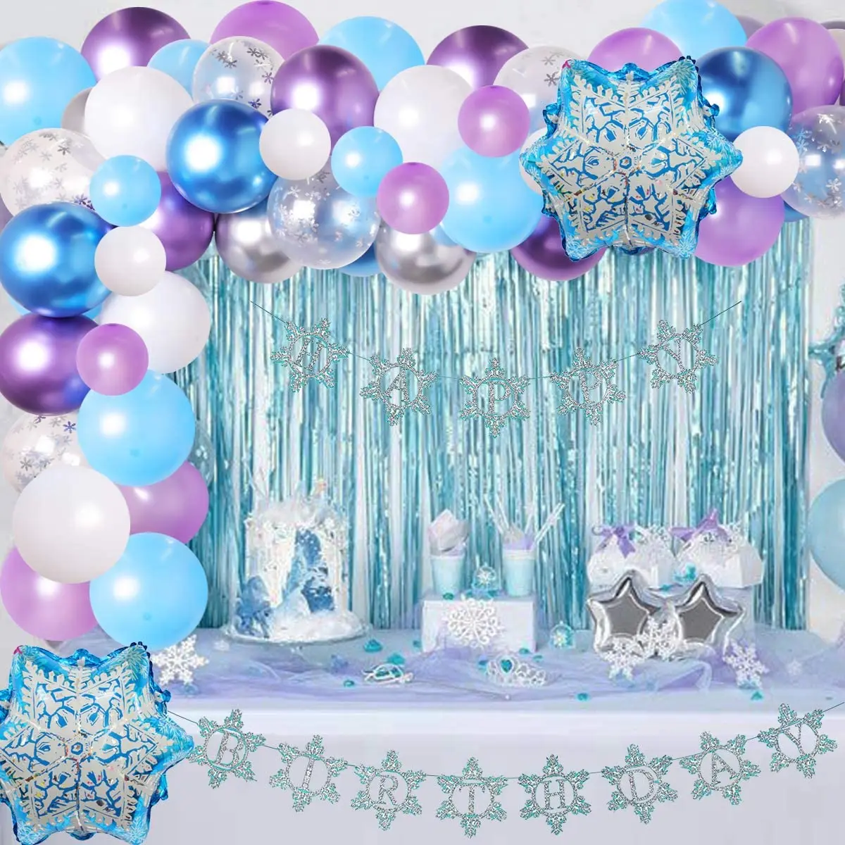 JOYMEMO-Snowflake Balloon Garland Arch Kit, Princess Party Supplies, Birthday Party Decorations, Blue and Purple, Winter
JOYMEMO-Snowflake Balloon Garland Arch Kit, Princess Party Supplies, Birthday Party Decorations, Blue and Purple, Winter