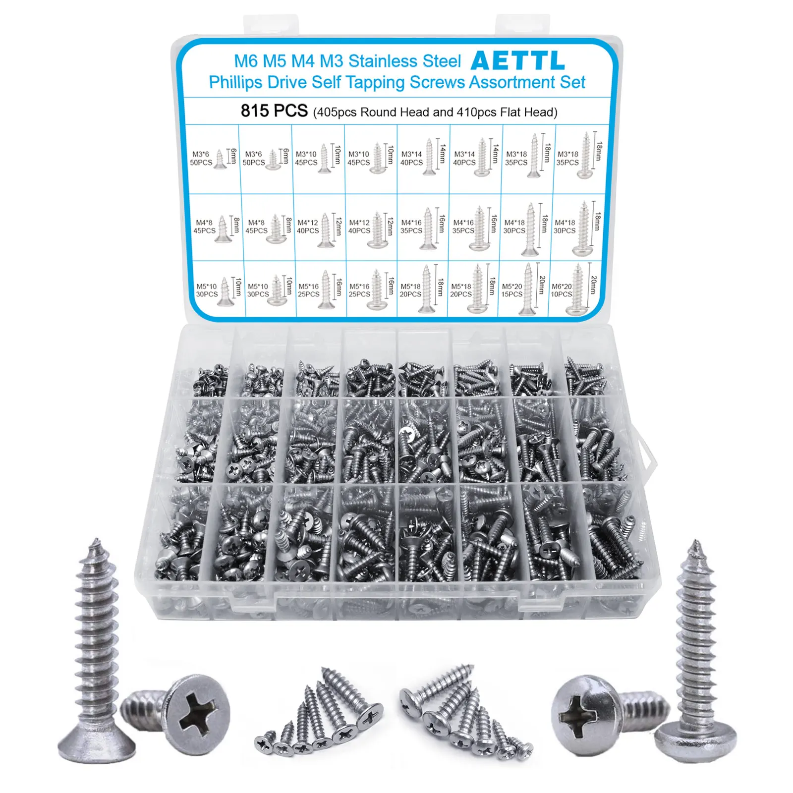 M6 M5 M4 M3 815pcs Stainless Steel Self Tapping Screws Assortment Kit, with Flat&Pan Head Phillips for Wood and Sheet Metal
M6 M5 M4 M3 815pcs Stainless Steel Self Tapping Screws Assortment Kit, with Flat&Pan Head Phillips for Wood and Sheet Metal