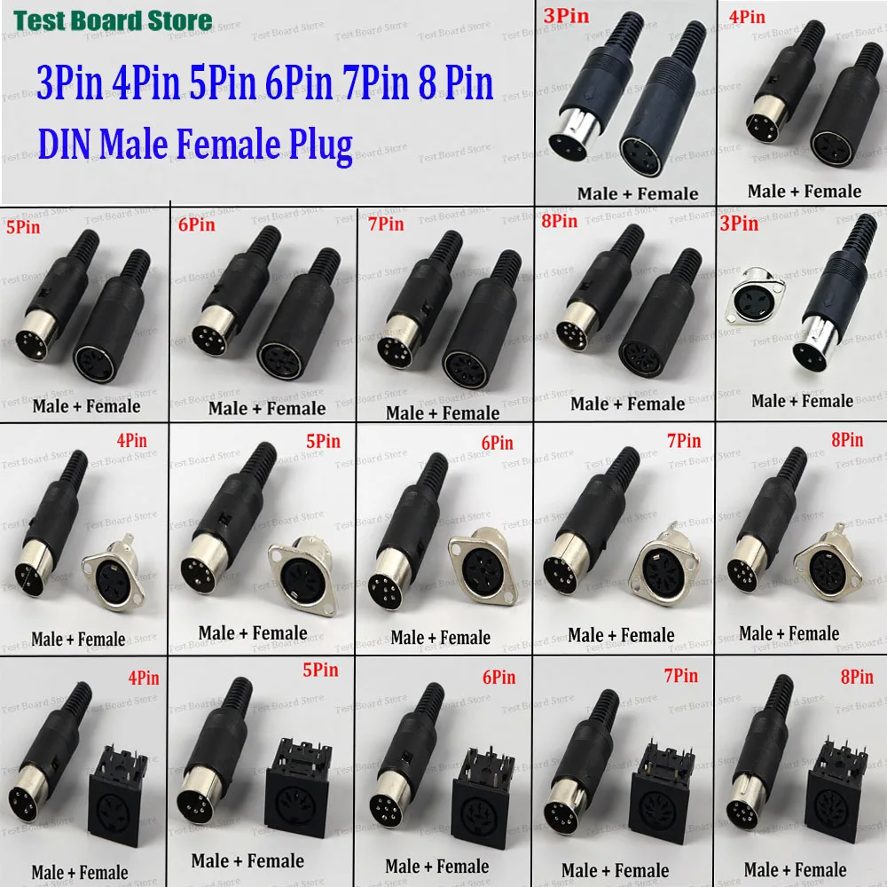 1-10set DIN 3 4 5 6 7 8 Pin DIN Male Female Plug with Plastic Handle + Female Socket Hulled Panel Mount Chassis Solder Connecto
1-10set DIN 3 4 5 6 7 8 Pin DIN Male Female Plug with Plastic Handle + Female Socket Hulled Panel Mount Chassis Solder Connecto