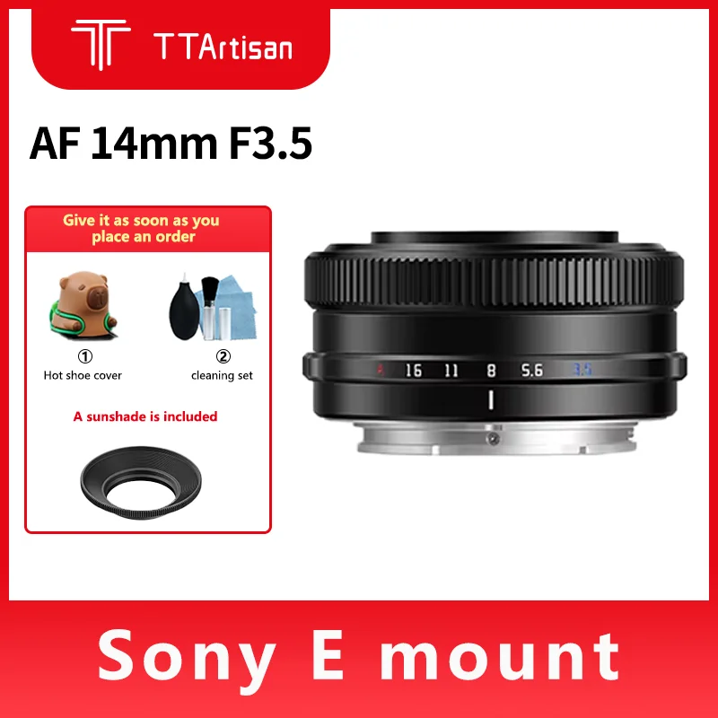 TTARTISAN Новый широкоугольный объектив AF14mm F3.5 с автофокусом для SONY E APS-C A7 A7M2 A7M3 A7M4 A7R A7RM2 A7RM3 A7RM4 A7S A7C A1 ZV-E1
TTARTISAN Новый широкоугольный объектив AF14mm F3.5 с автофокусом для SONY E APS-C A7 A7M2 A7M3 A7M4 A7R A7RM2 A7RM3 A7RM4 A7S A7C A1 ZV-E1
