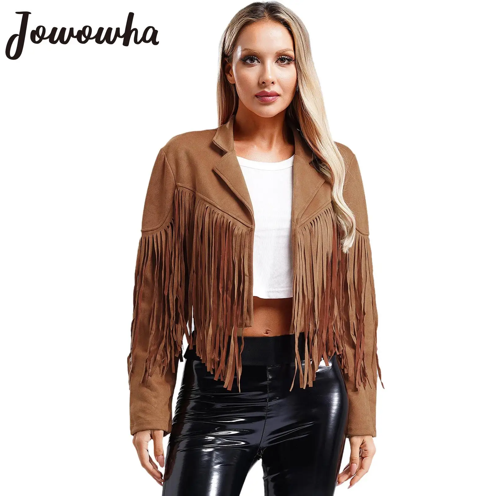 Womens 80s Hippie Fringe Cropped Jackets Western Cowgirl Costume Long Sleeve Faux Suede Open Front Cardigan for Carnivals Party
Womens 80s Hippie Fringe Cropped Jackets Western Cowgirl Costume Long Sleeve Faux Suede Open Front Cardigan for Carnivals Party