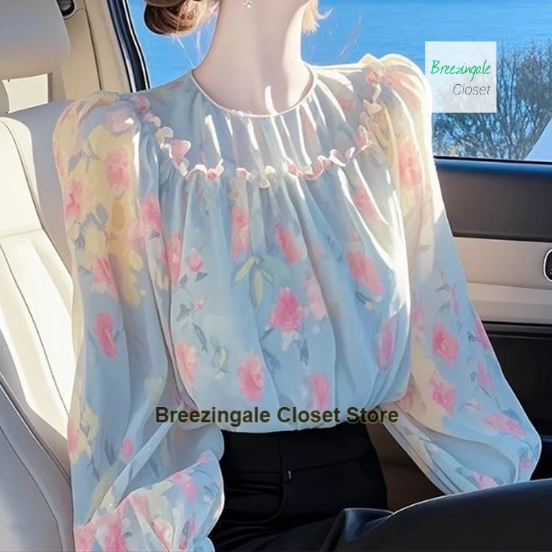 French temperament blue floral chiffon shirt women's spring and summer new super beautiful fashion temperament waist shirt
French temperament blue floral chiffon shirt women's spring and summer new super beautiful fashion temperament waist shirt