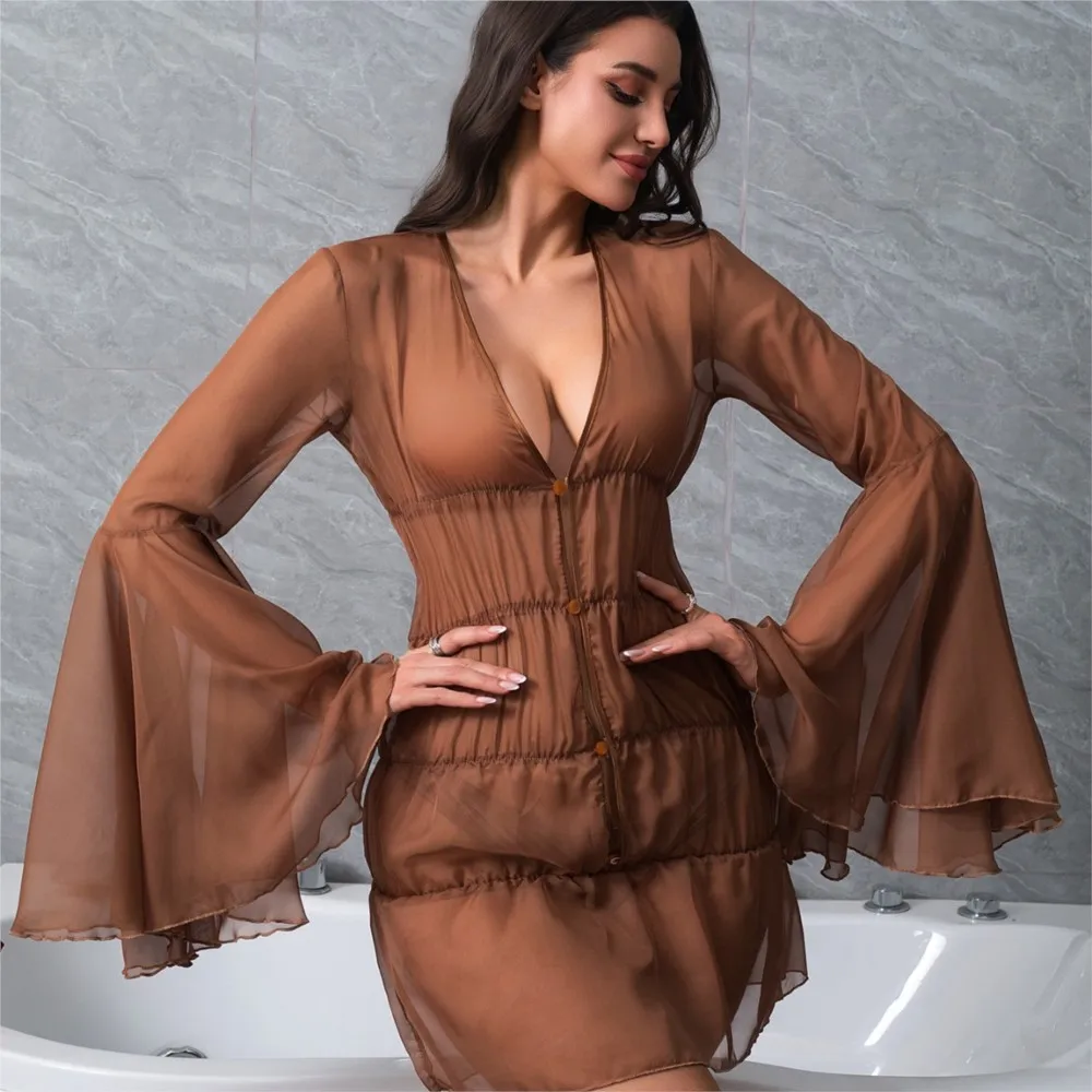 Bell Sleeve Hot Girl Deep V Neck Dress Spring Summer Women's Long Sleeve Waist Solid Color Dress Vestidos De Fiesta Elegantes
Bell Sleeve Hot Girl Deep V Neck Dress Spring Summer Women's Long Sleeve Waist Solid Color Dress Vestidos De Fiesta Elegantes