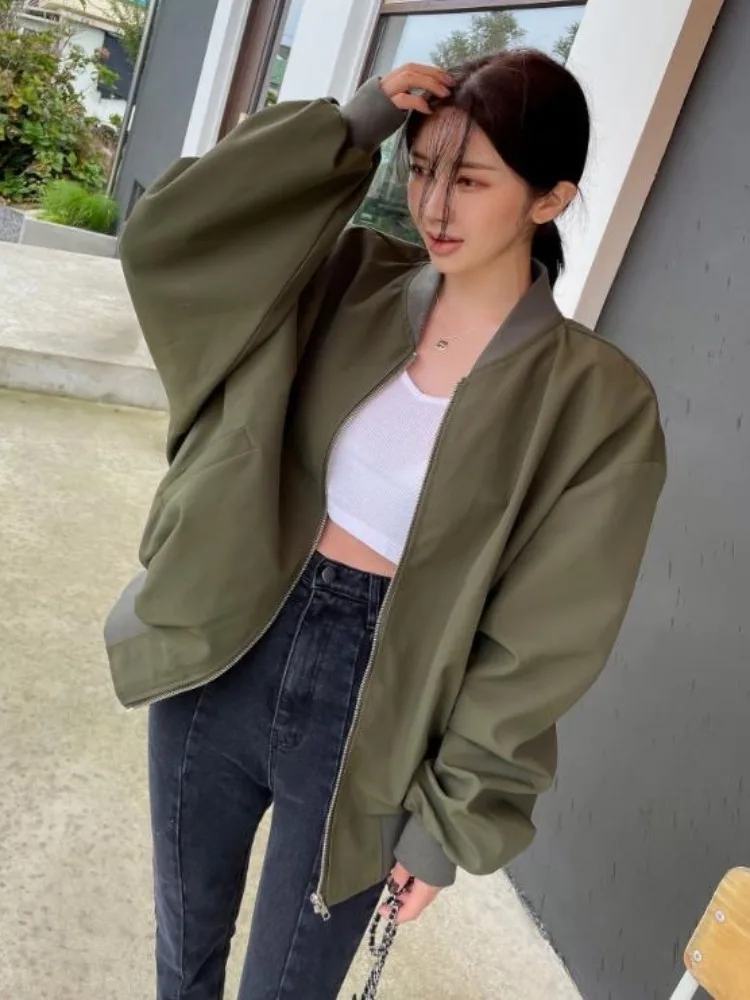 Retro Stand Collar Loose Baseball Jaet Casual Harajuku Sle Workwear Coat Women's Autumn Winter Versatile Chic Outerwear
Retro Stand Collar Loose Baseball Jaet Casual Harajuku Sle Workwear Coat Women's Autumn Winter Versatile Chic Outerwear