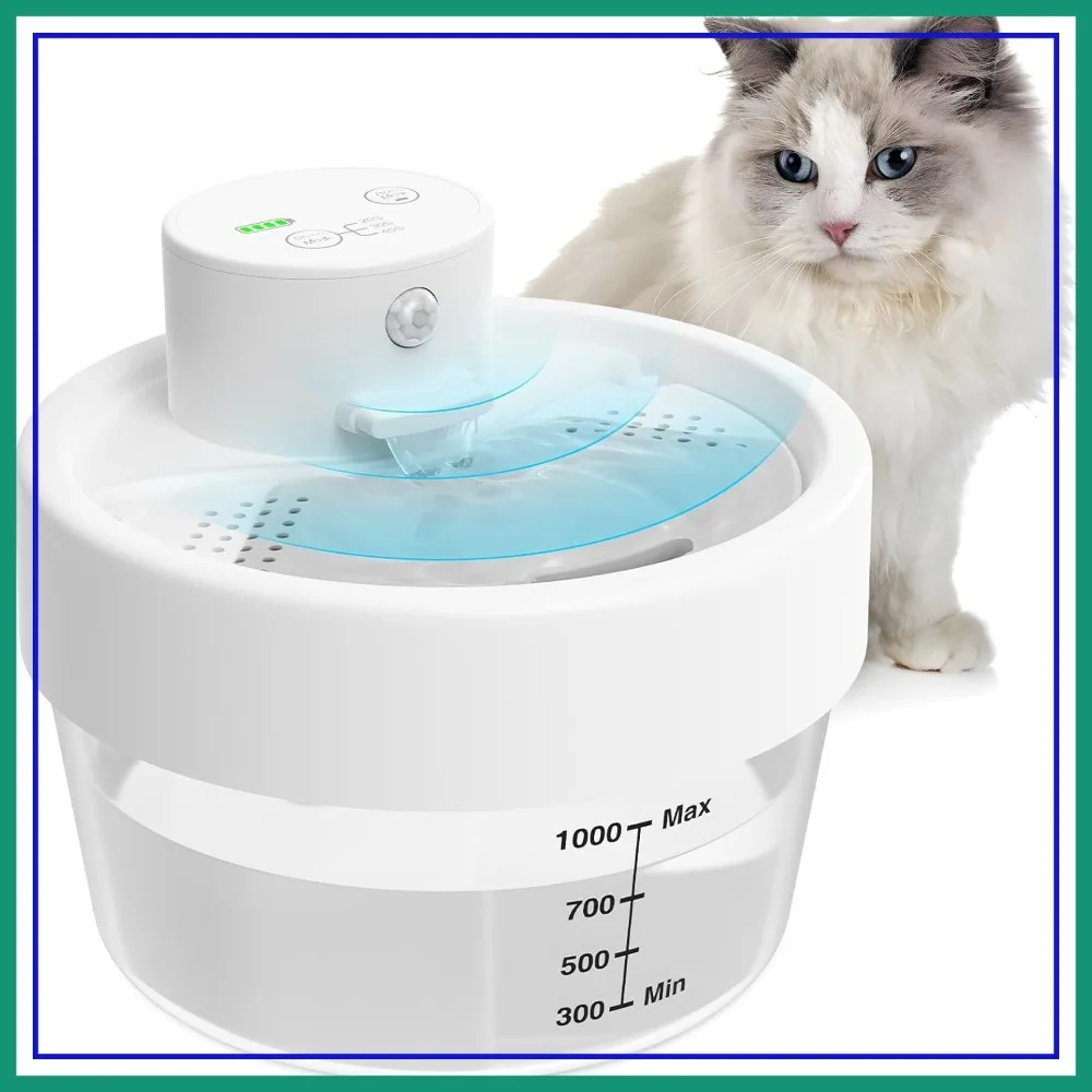 Battery Operated Cat Water Fountain, 1L Wireless Automatic Pet Water Dispenser with Filter, Motion Sensor, Silent Pump for Indoor Cats
Battery Operated Cat Water Fountain, 1L Wireless Automatic Pet Water Dispenser with Filter, Motion Sensor, Silent Pump for Indoor Cats
