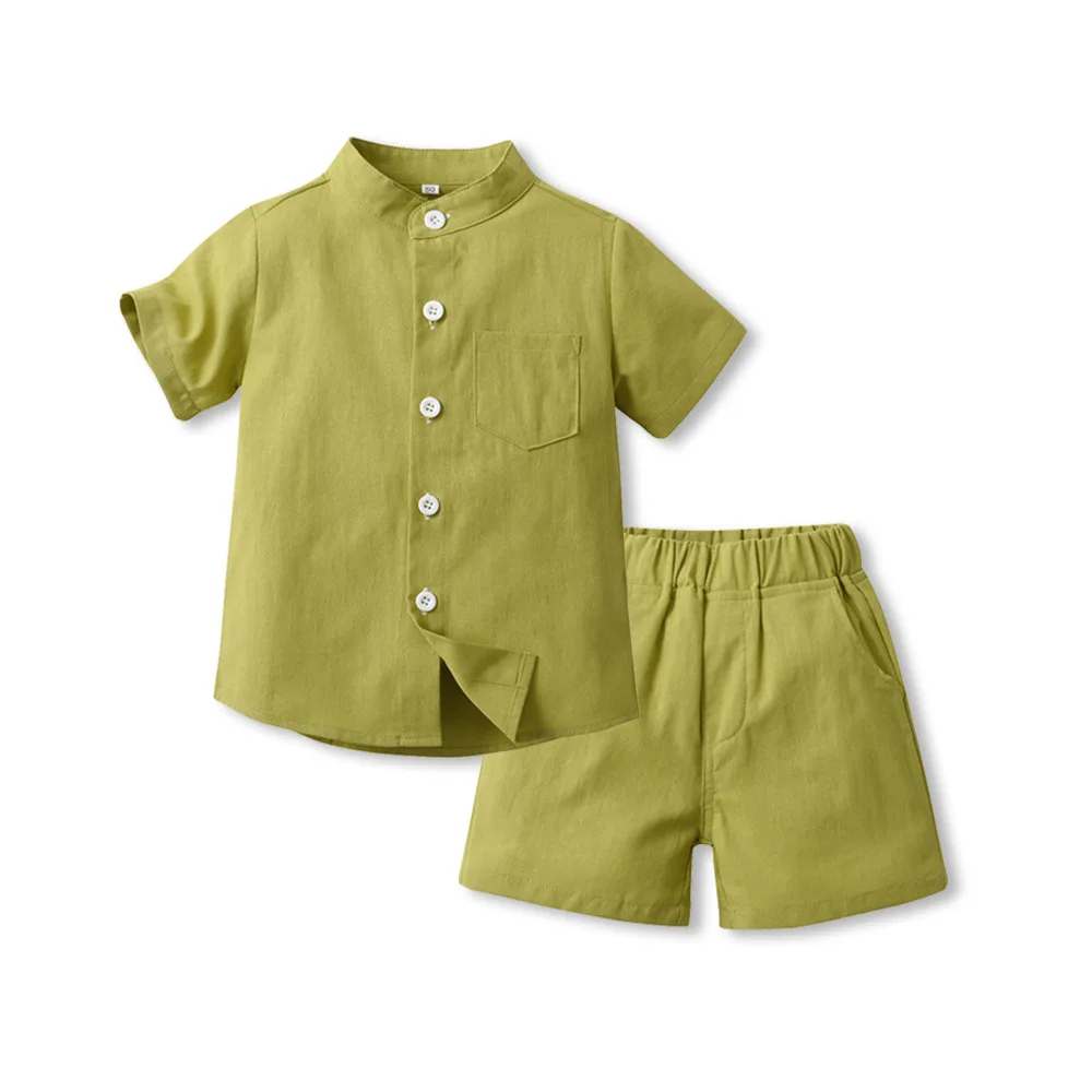Summer European and American Children Stand Collar Short-sleeved Linen Shirt Children Shorts Two-piece Sets
Summer European and American Children Stand Collar Short-sleeved Linen Shirt Children Shorts Two-piece Sets