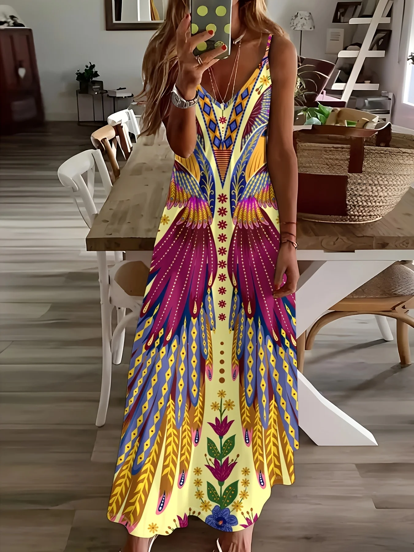 Printed Design Colorful Tribal Feather Floral Print Four Seasons elegant style casual style sling dress
Printed Design Colorful Tribal Feather Floral Print Four Seasons elegant style casual style sling dress