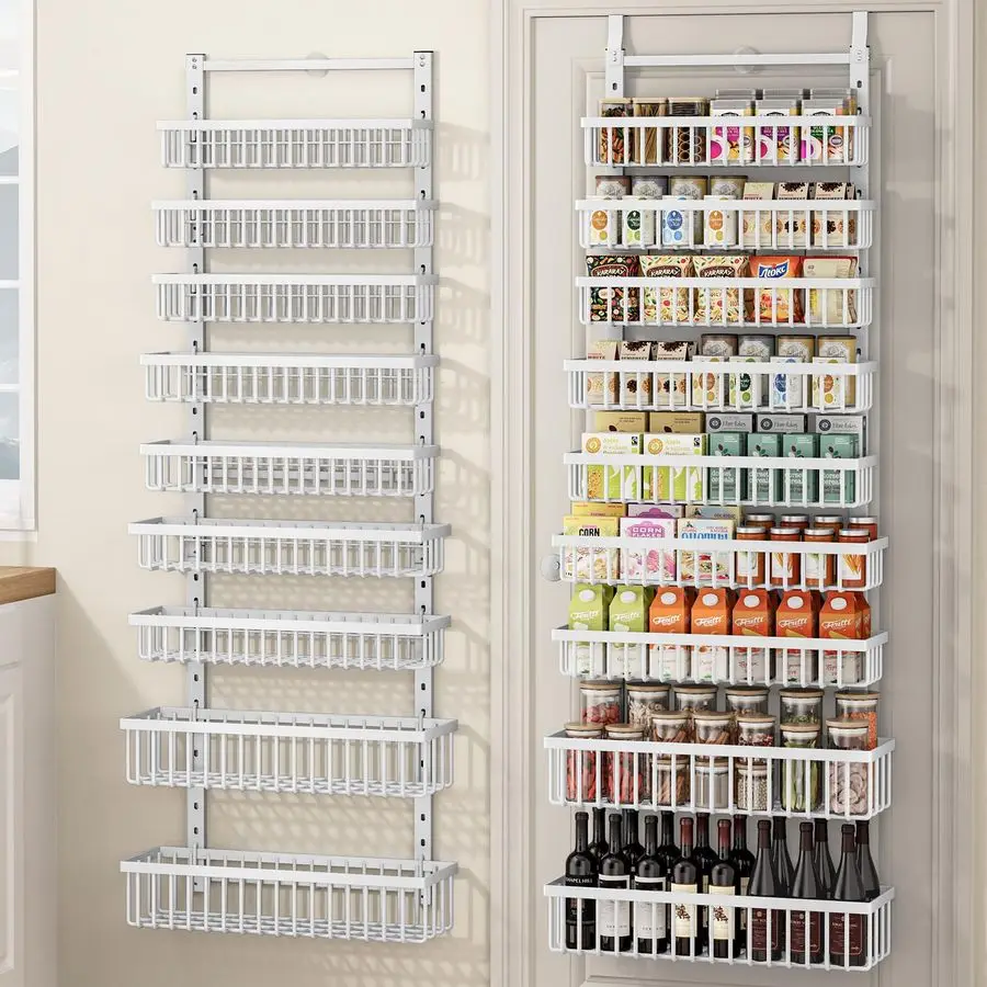 9 Tier Over The Door Pantry Organizer, 2 in 1 Wall Mount or Hanging Spice Rack with Adjustable Basket, Seasoning Organizer and S
9 Tier Over The Door Pantry Organizer, 2 in 1 Wall Mount or Hanging Spice Rack with Adjustable Basket, Seasoning Organizer and S