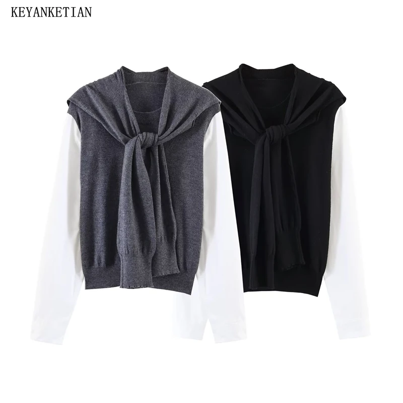 KEYANKETIAN 2026 Spring New Women's Chic Color Block 2-in-1 Knit Top Loose Layered Look Sweater with Tie Shawl Detail Pullover
KEYANKETIAN 2026 Spring New Women's Chic Color Block 2-in-1 Knit Top Loose Layered Look Sweater with Tie Shawl Detail Pullover