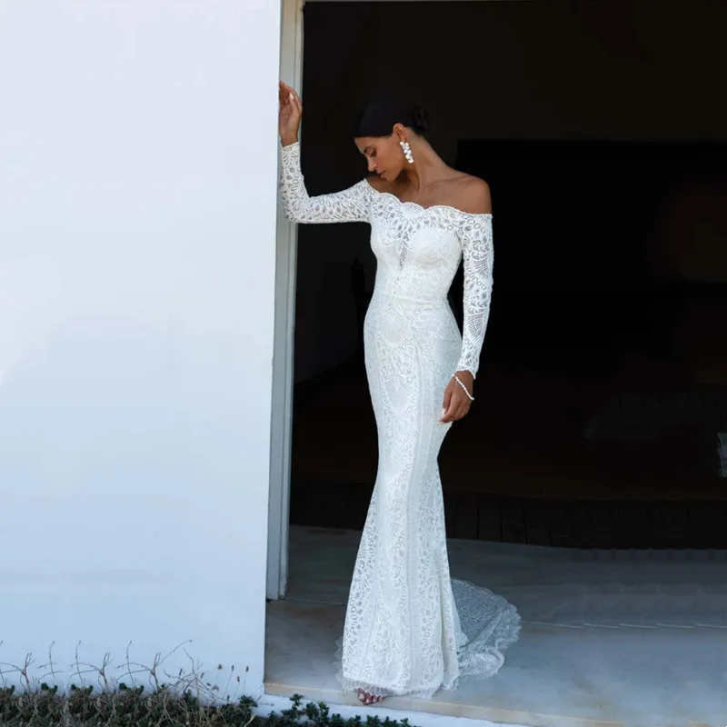 Exquisite Lace Embroidery White Mermaid Wedding Dress For Woman Sexy Off Shoulder Long Sleeve Bride Gown Backless 2025Customized
Exquisite Lace Embroidery White Mermaid Wedding Dress For Woman Sexy Off Shoulder Long Sleeve Bride Gown Backless 2025Customized