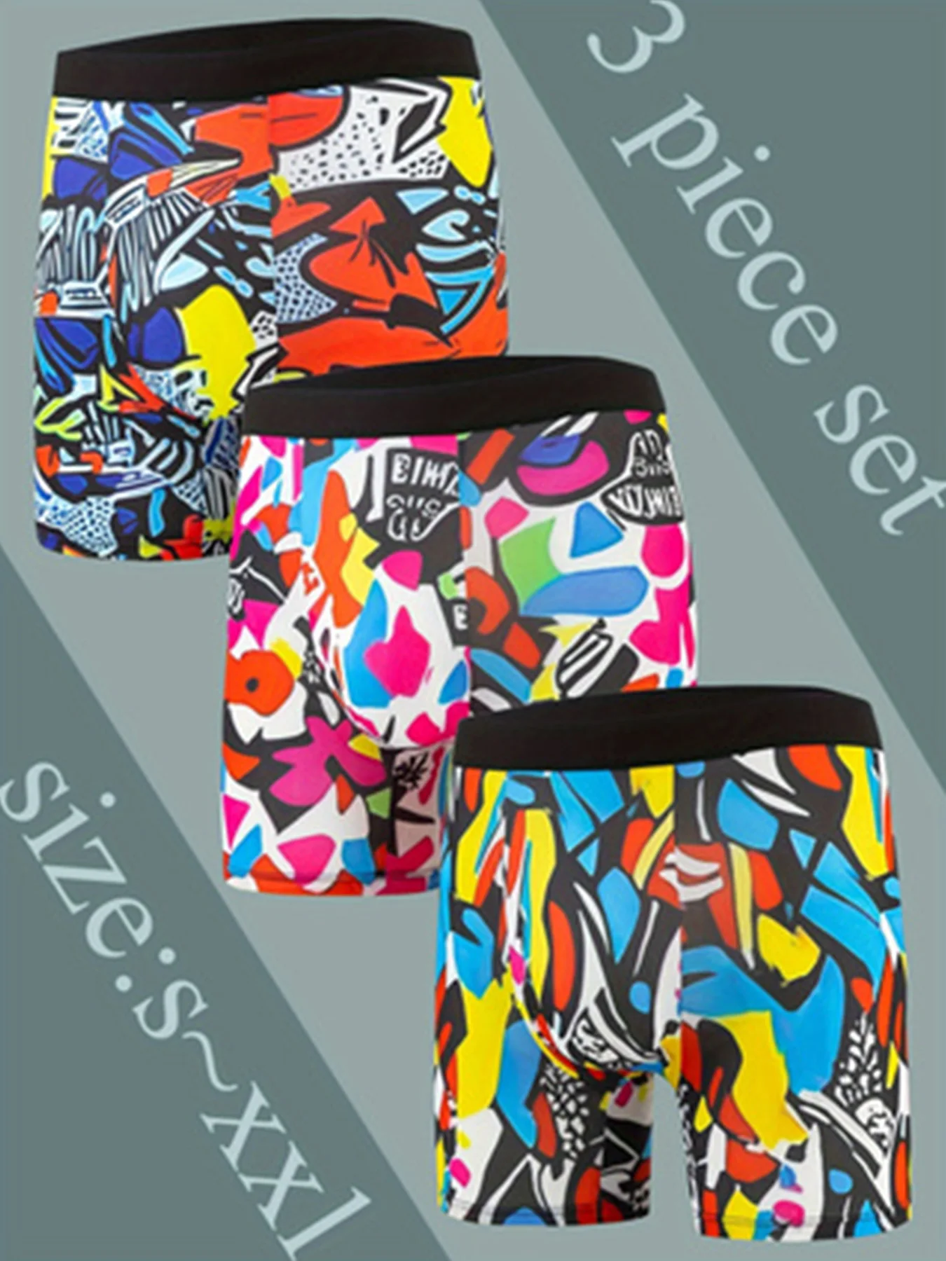 3-Piece Men's Boxers Set | Graffiti Art Prints Super Eye-Catching, Breathable & Skin-Friendly Like Cloud Touch 
3-Piece Men's Boxers Set | Graffiti Art Prints Super Eye-Catching, Breathable & Skin-Friendly Like Cloud Touch