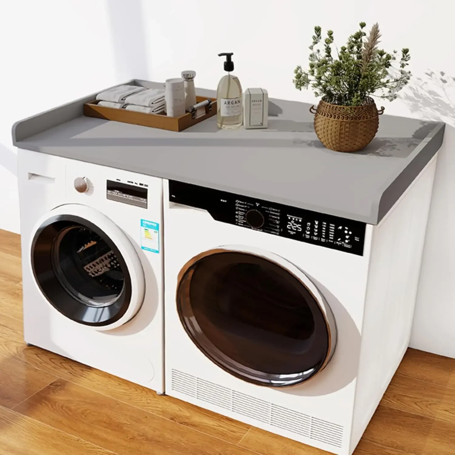 Wood Washer Dryer Countertop, Laundry Wood Shelf Topper with Edge Rails Non-Slip Pads, 54" Width x 27.5" Depth Cover Guard
Wood Washer Dryer Countertop, Laundry Wood Shelf Topper with Edge Rails Non-Slip Pads, 54" Width x 27.5" Depth Cover Guard