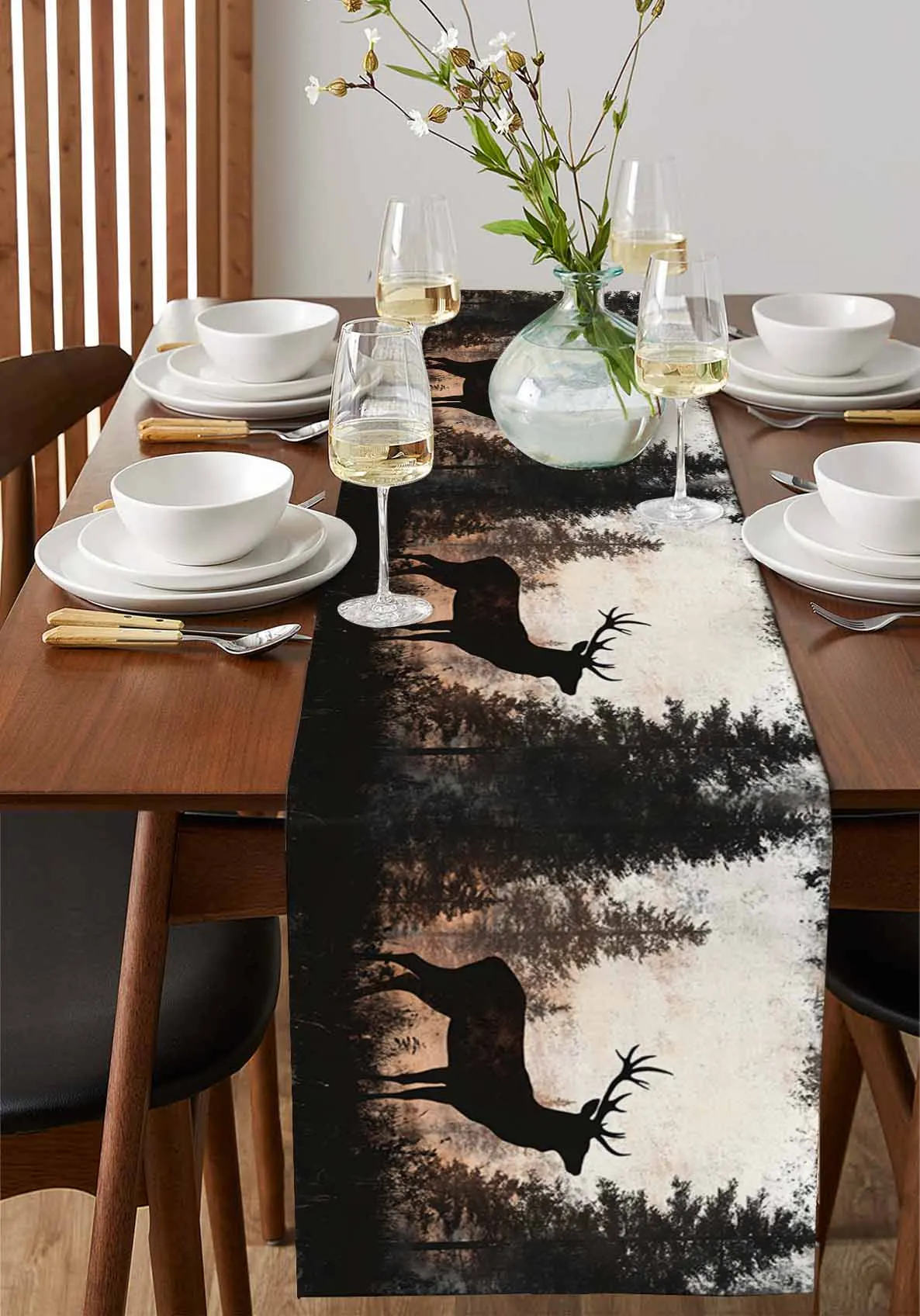 Vintage Black Elk Forest Silhouette Table Runner Wedding Decor Table Runner Holiday Dining Table Decor Linen Tablecloth
Vintage Black Elk Forest Silhouette Table Runner Wedding Decor Table Runner Holiday Dining Table Decor Linen Tablecloth
