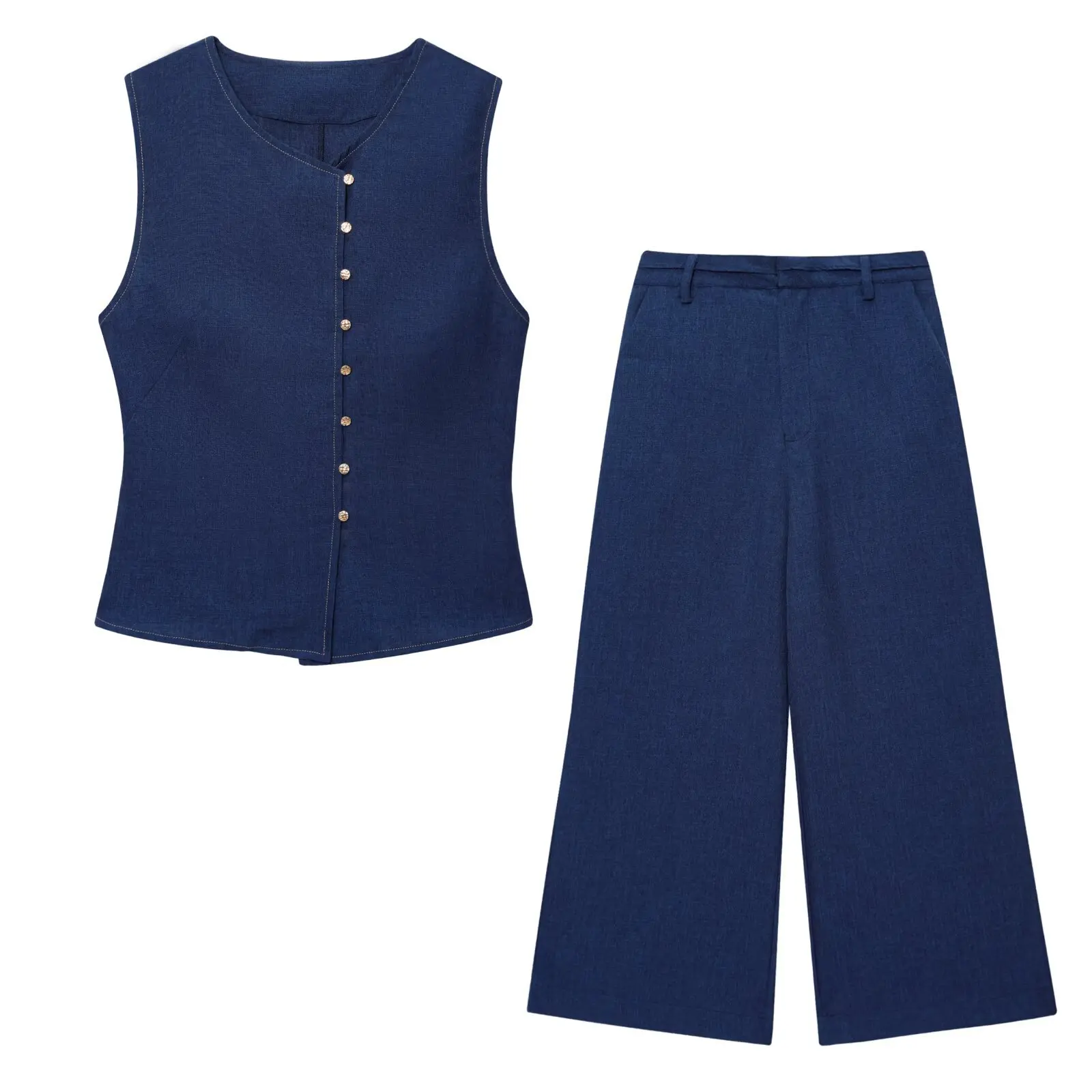 Leg Pants Sets Women 2 Pieces Fashion O-neck Vest Top Suit Casual Single Breasted Vest+Zipper Wide Leg Pocket Long Pants Female
Leg Pants Sets Women 2 Pieces Fashion O-neck Vest Top Suit Casual Single Breasted Vest+Zipper Wide Leg Pocket Long Pants Female