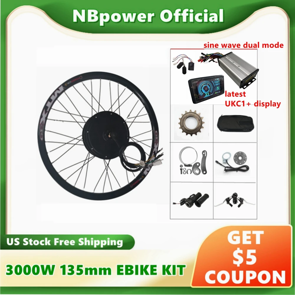 NBpower 135mm Dropout 72V 3000W Ebike Motor Wheel Kit Electric Bicycle Conversion Kit with UKC1+ Display Sine Wave Controller
NBpower 135mm Dropout 72V 3000W Ebike Motor Wheel Kit Electric Bicycle Conversion Kit with UKC1+ Display Sine Wave Controller
