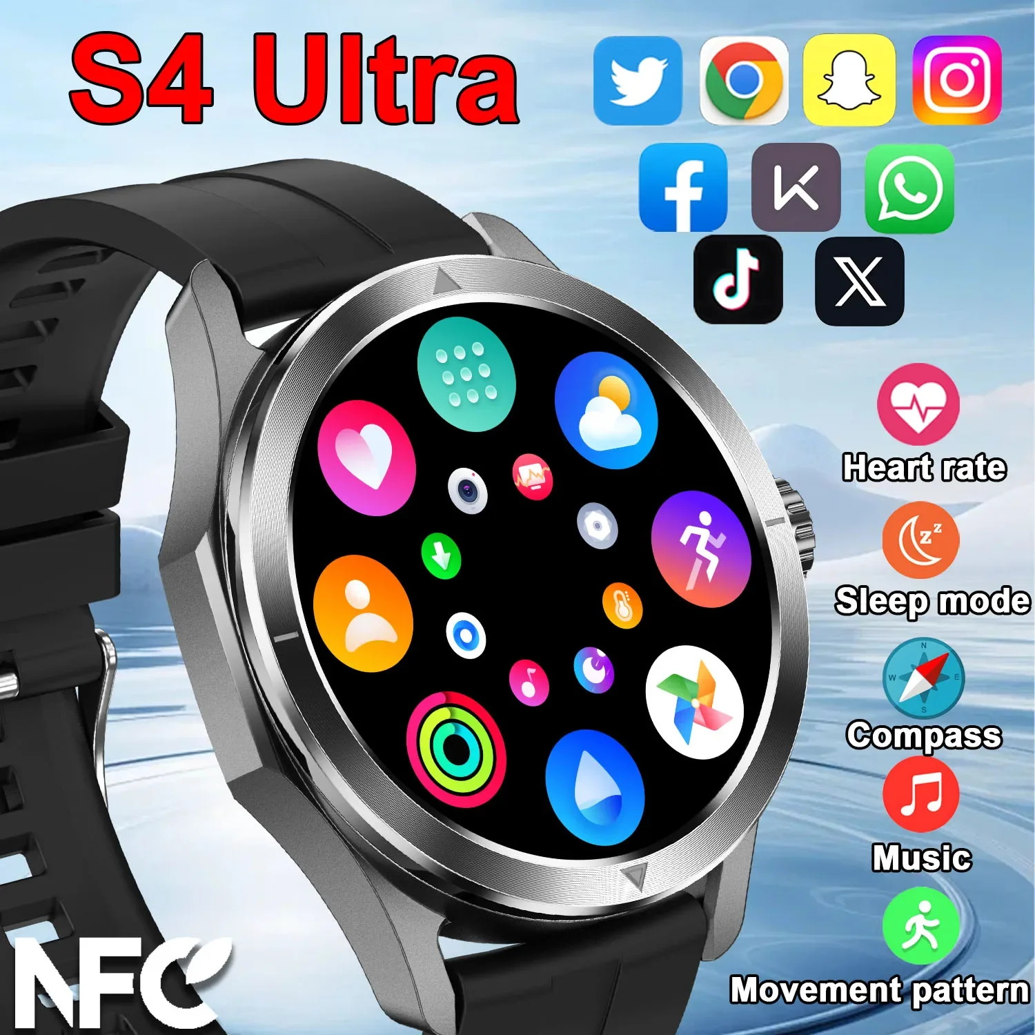 S4 Ultra Smart Watch Men AMOLED Outdoor Sport NFC GPS Track Heart Rate Waterproof Bluetooth Call Heart Rate Smartwatch 2025 New
S4 Ultra Smart Watch Men AMOLED Outdoor Sport NFC GPS Track Heart Rate Waterproof Bluetooth Call Heart Rate Smartwatch 2025 New