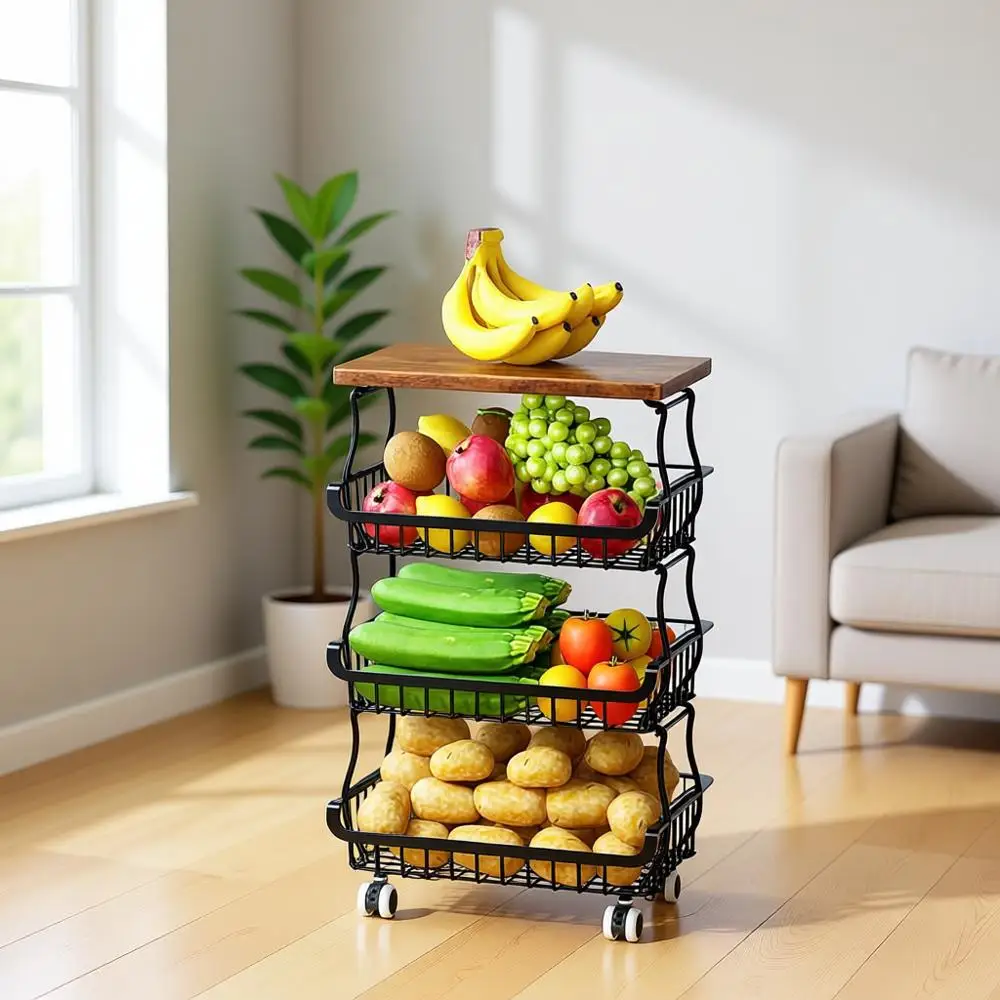 Stackable Metal Fruit and Vegetable Storage Baskets with Wheels, Kitchen Island Cart for Pantry Organization
Stackable Metal Fruit and Vegetable Storage Baskets with Wheels, Kitchen Island Cart for Pantry Organization