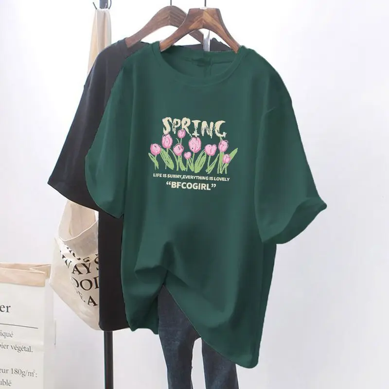 Lady Letter Flowers Printed Pullover Summer Loose Short Sleeve Crew Neck All Cotton Tops Women Clothing Basics Tee Shirt
Lady Letter Flowers Printed Pullover Summer Loose Short Sleeve Crew Neck All Cotton Tops Women Clothing Basics Tee Shirt