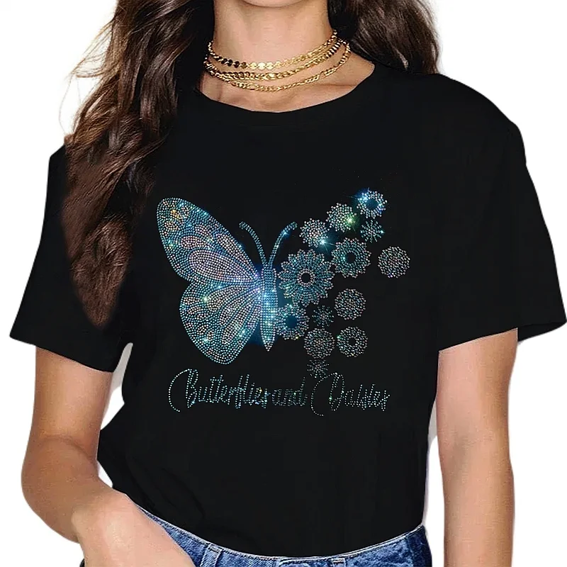 Hot Women's T-Shirt Summer Casual Cotton Short Sleeve fashion T Shirt butterfly flower New Drill T-Shirt rhinestone
Hot Women's T-Shirt Summer Casual Cotton Short Sleeve fashion T Shirt butterfly flower New Drill T-Shirt rhinestone