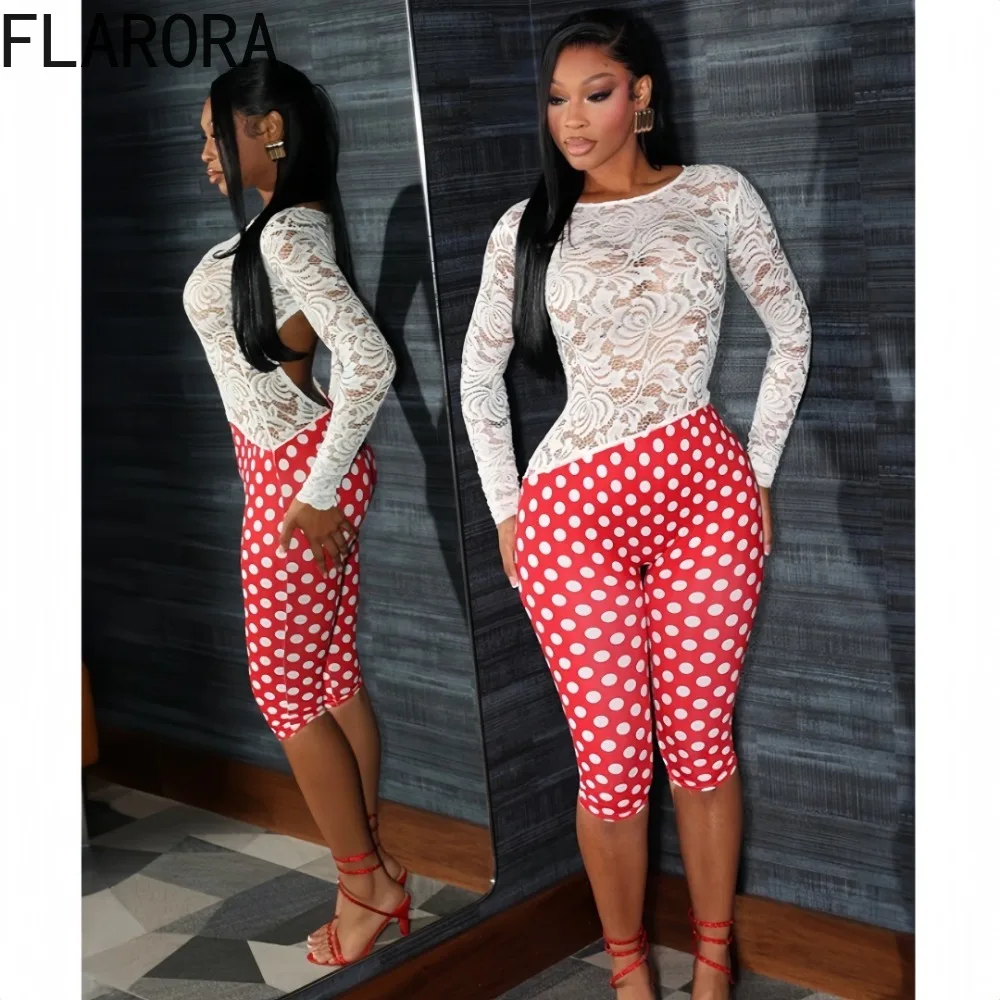 FLARORA Sexy Lace Jacquard Patchwork Romper Woman Dot Print O Neck Long Sleeve Skinny Playsuits Fancy Midnight Activity Overalls
FLARORA Sexy Lace Jacquard Patchwork Romper Woman Dot Print O Neck Long Sleeve Skinny Playsuits Fancy Midnight Activity Overalls